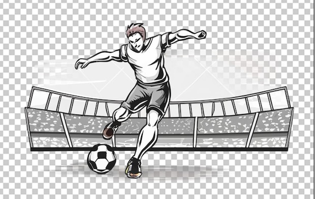 PSD ilustração do contorno de um jogador de futebol desenhado à mão