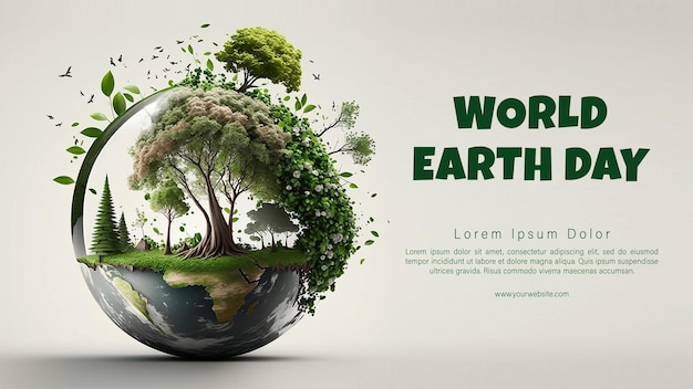 Ilustração do Dia Mundial da Terra Um globo terrestre transparente com árvore florestal dentro do globo