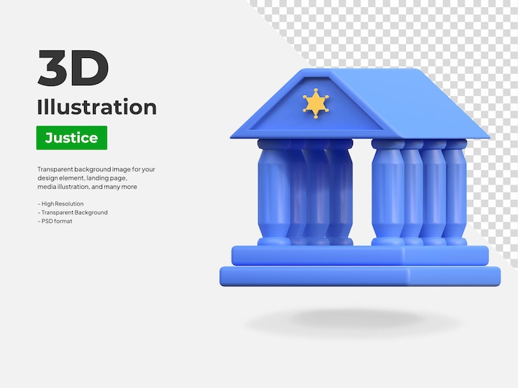 PSD ilustração do ícone 3d da casa do tribunal de justiça