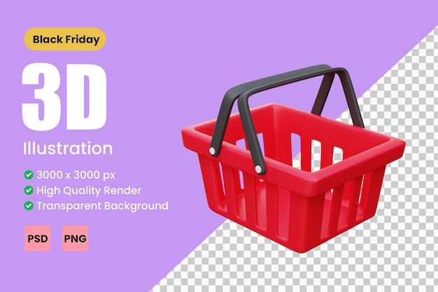 Ilustração do ícone 3D da cesta de compras