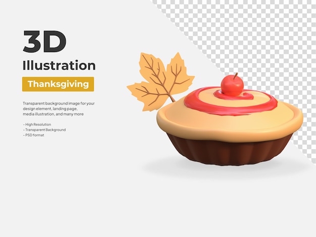 Ilustração do ícone 3d do dia de ação de graças do bolo da torta de cereja
