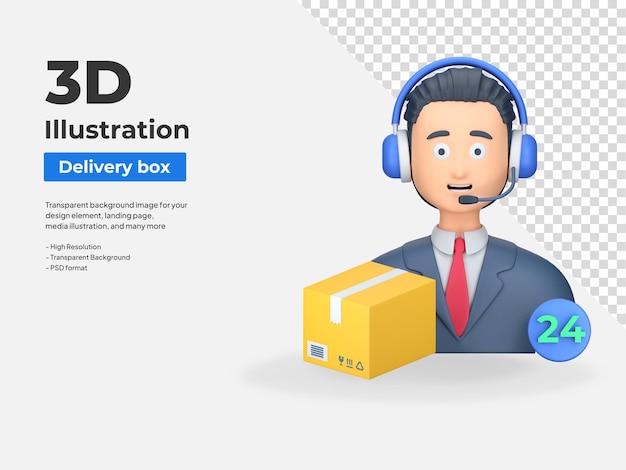Ilustração do ícone 3d do serviço de suporte ao cliente do pacote de entrega