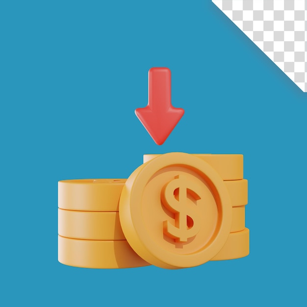 PSD ilustração do ícone 3d, dólar, preço baixo, conceito