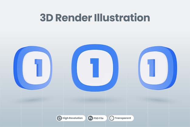 Ilustração do ícone 3d número 1 um isolado