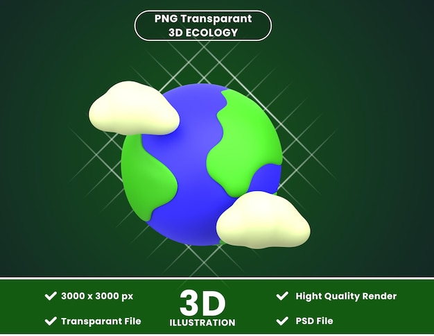 PSD ilustração do ícone 3d terra