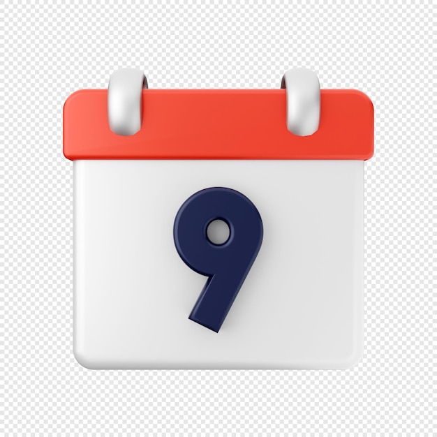 ilustração do ícone da data 9 do calendário 3D
