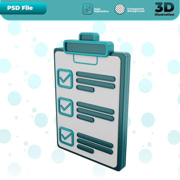 PSD ilustração do ícone da lista de aprovação de renderização 3d