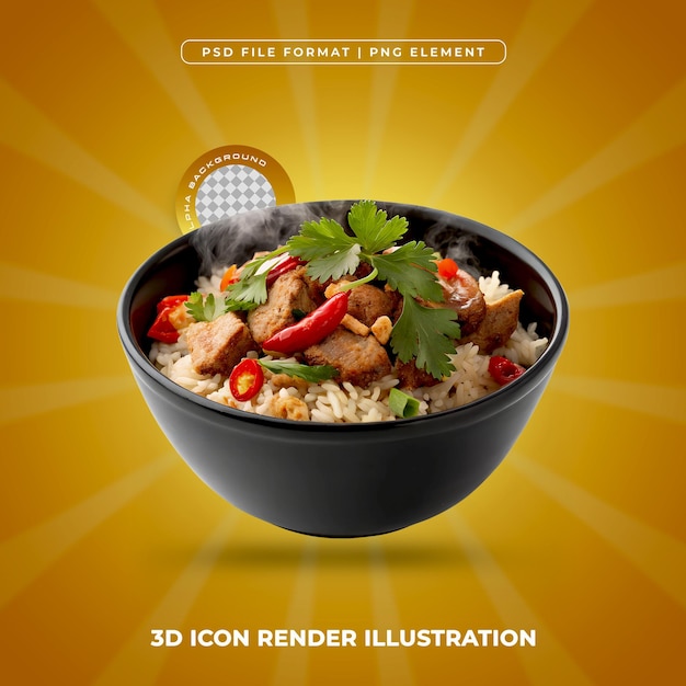 Ilustração do ícone da tigela de arroz deliciosa em 3D