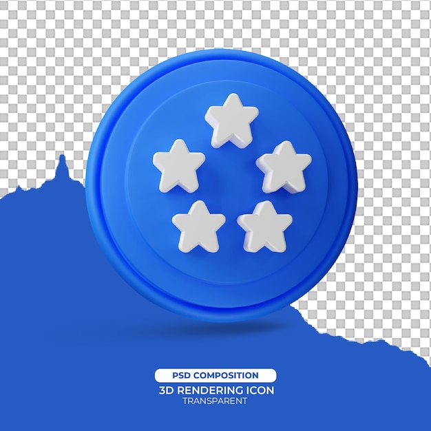 PSD ilustração do ícone de cinco estrelas de renderização 3d