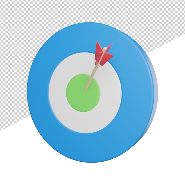 Ilustração do ícone de renderização 3d de visão lateral do objetivo alvo foco em fundo transparente