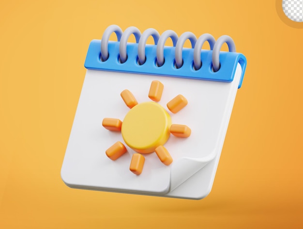 PSD ilustração do ícone do calendário sun day 3d