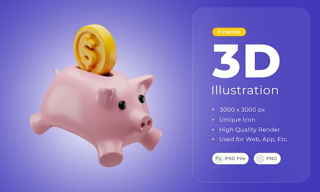 Ilustração do ícone do cofrinho de finanças 3d