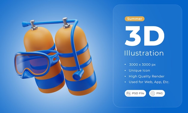 Ilustração do ícone do mergulho autônomo do verão 3d