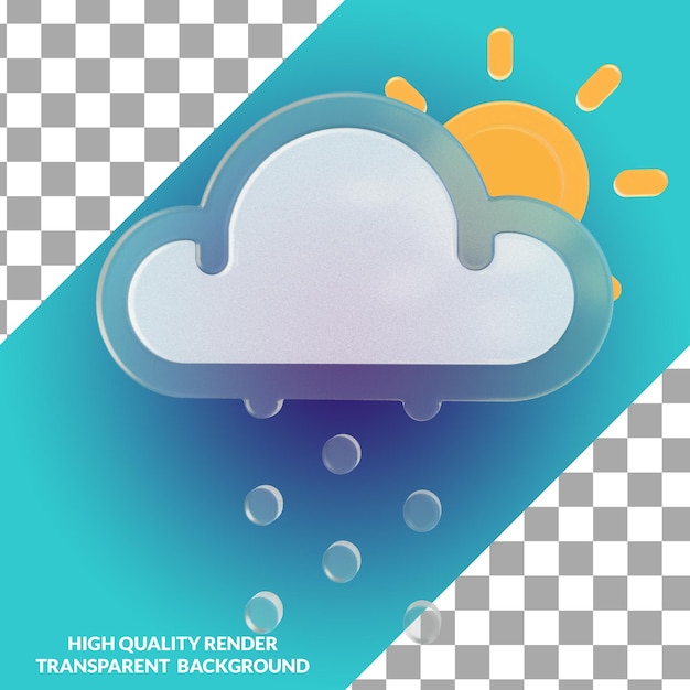 PSD ilustração do ícone do tempo da nuvem, da neve e do sol 3d