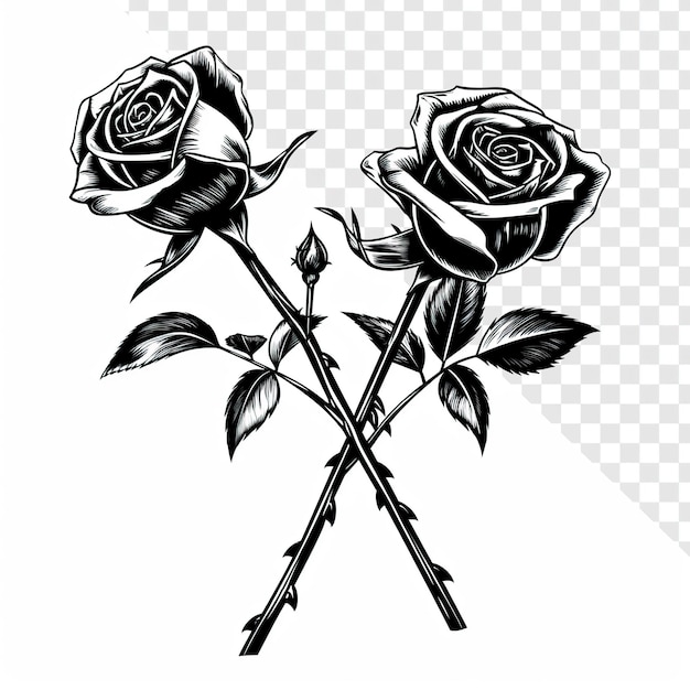 Ilustração do logotipo de cruzamento de rosas em preto e branco