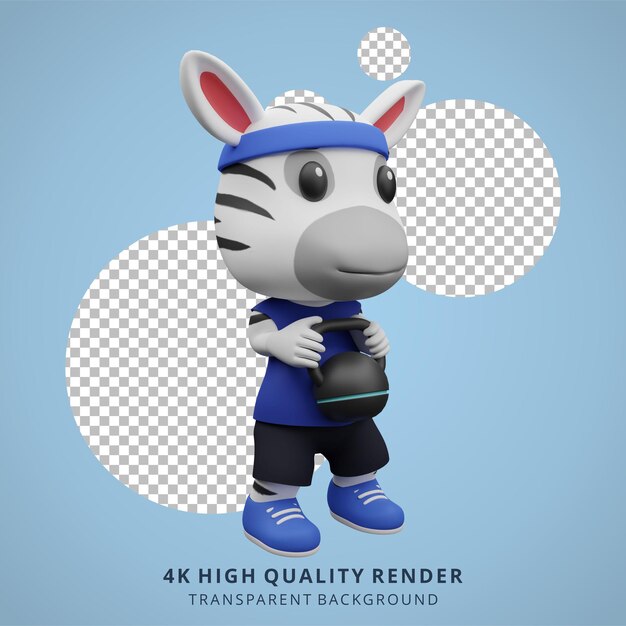 Ilustração do mascote do personagem 3d do animal da ginástica da zebra fofa