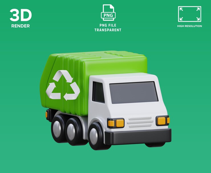 PSD ilustração do objeto 3d do camião de reciclagem