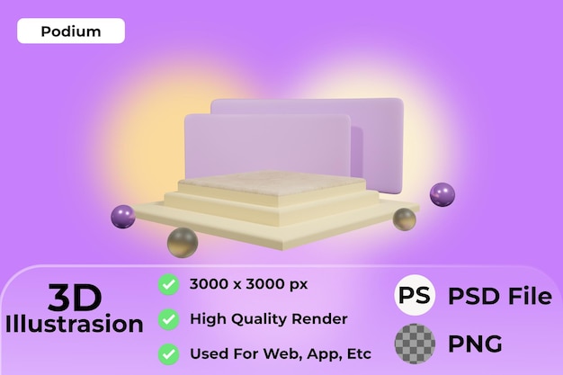 Ilustração do pódio do produto 3D. textura cólica