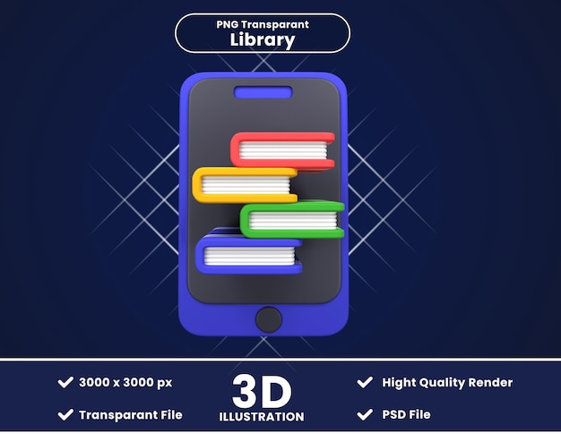 PSD ilustração em 3d da biblioteca em linha