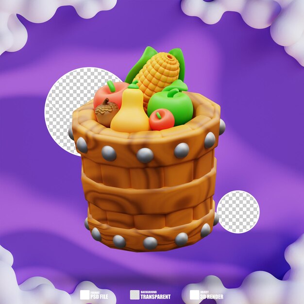 PSD ilustração em 3d da cesta de frutas 4