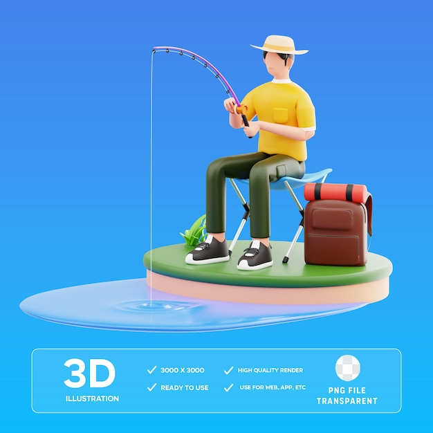 Ilustração em 3D da viagem de pesca PSD