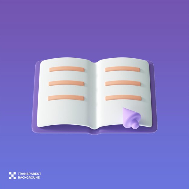 Ilustração em 3D de livro aberto PSD