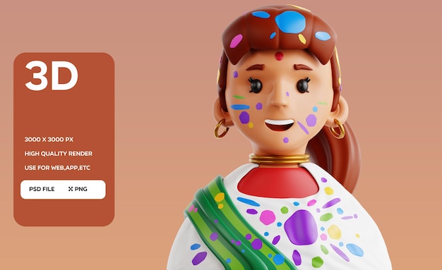 Ilustração em 3D de uma garota indiana