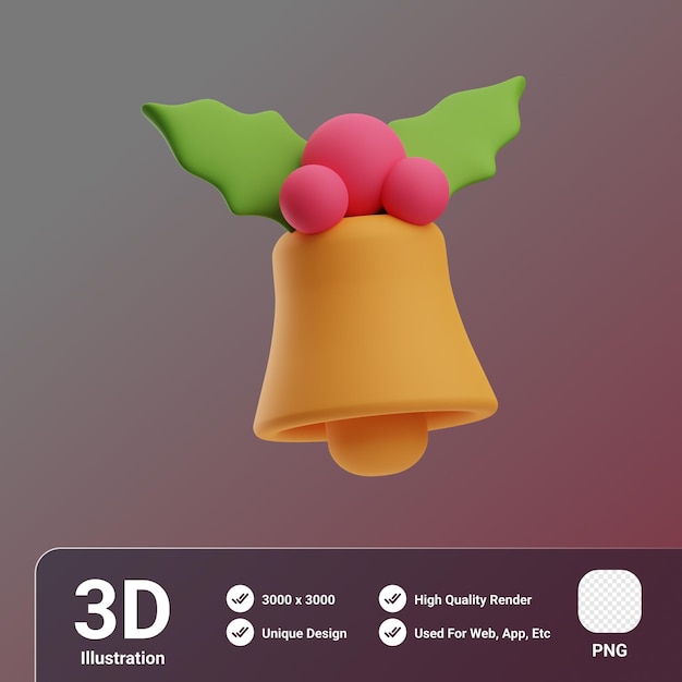 PSD ilustração em 3d do sino de natal