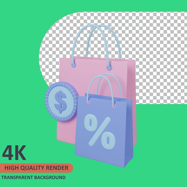 Ilustração em alta qualidade do ícone de venda 3d da sacola de compras