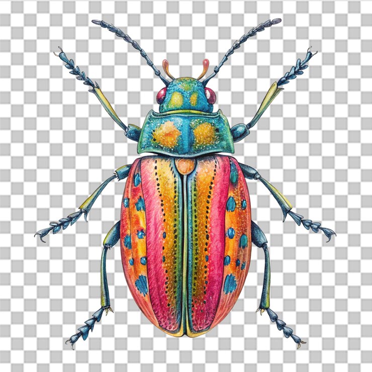 PSD ilustração em aquarela de um besouro colorido isolado em fundo transparente