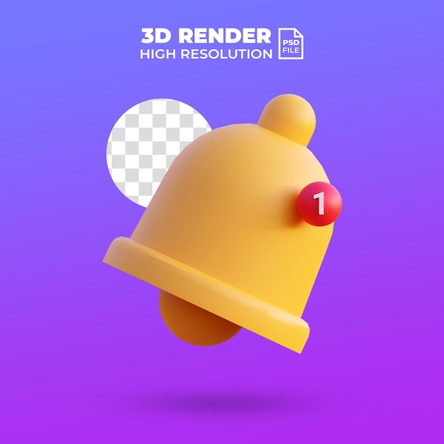 Ilustração em mídia social 1 ícone de notificação 3d render vista frontal isolada