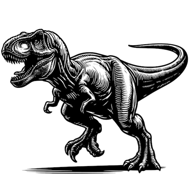 PSD ilustração em preto e branco de um dinossauro trex