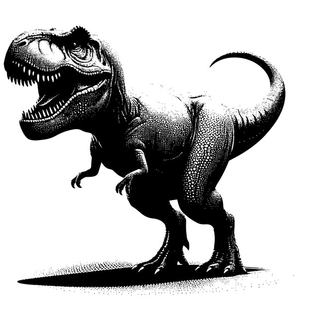 PSD ilustração em preto e branco de um dinossauro trex