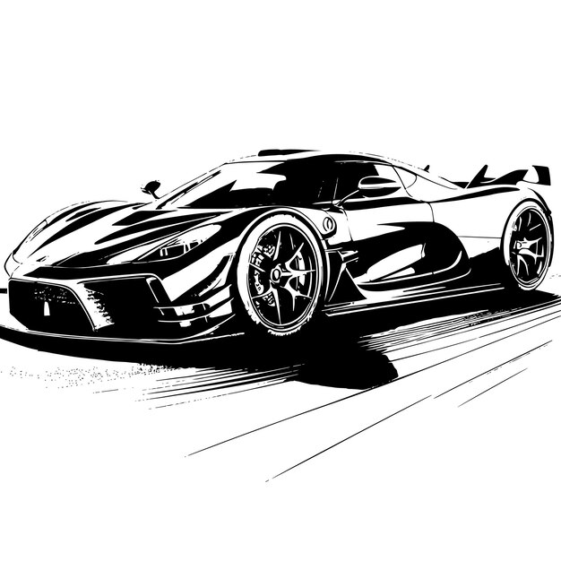 PSD ilustração em preto e branco de um hypercar sports car