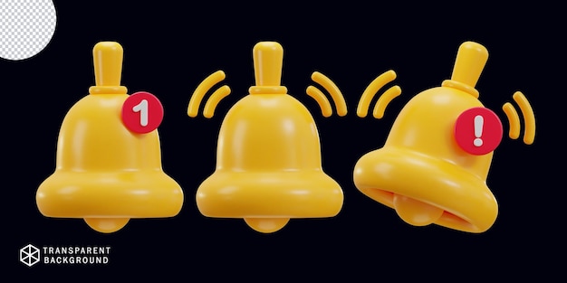 Ilustração em vetor conjunto de ícones de sino de notificação 3d