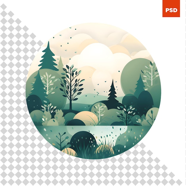 PSD ilustração em vetor de uma floresta na forma de um círculo paisagem de verão