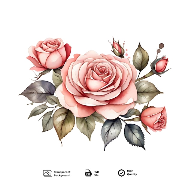 PSD ilustração floral de rosa vermelha em um fundo transparente