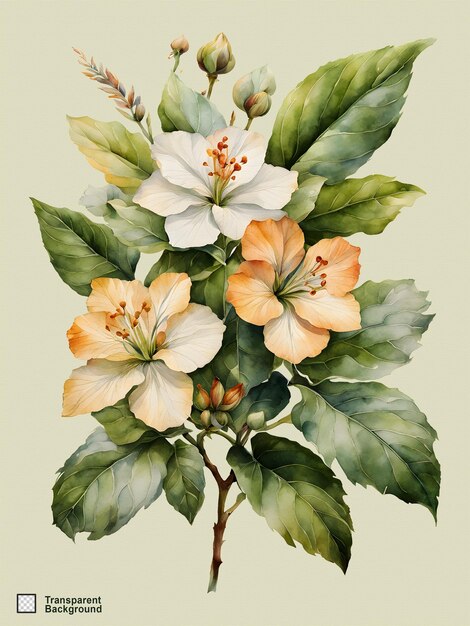 PSD ilustração floral em aquarela