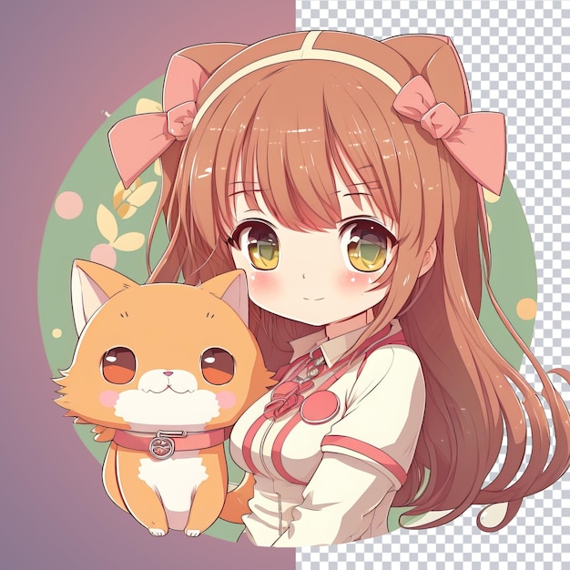 PSD ilustração fofa de anime kawaii com fundo transparente