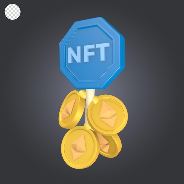ilustração fofa de ícone de renderização 3d Moedas Nft ethereum