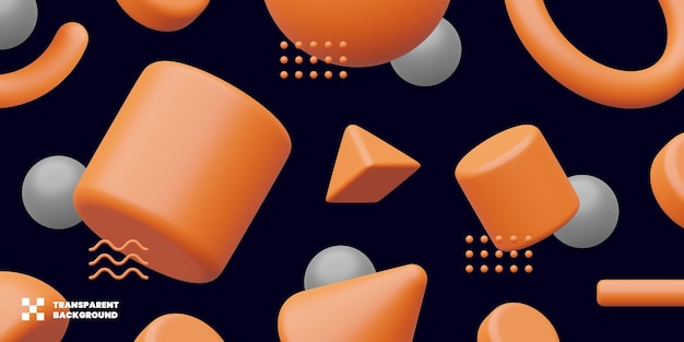 Ilustração geométrica de formas de memphis em renderização 3d minimalista