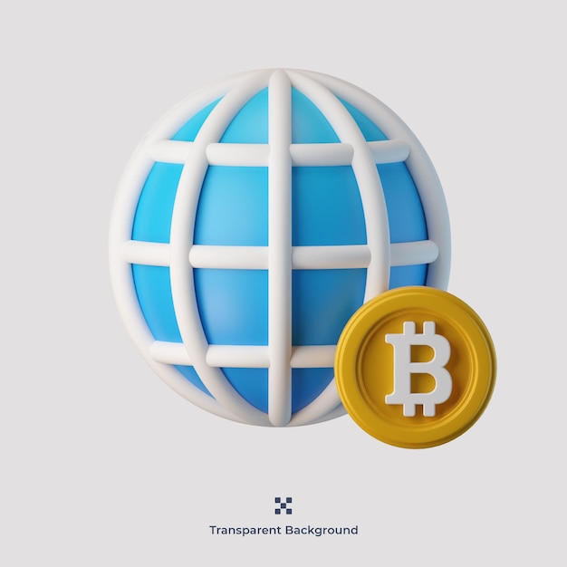Ilustração global do ícone do bitcoin 3d