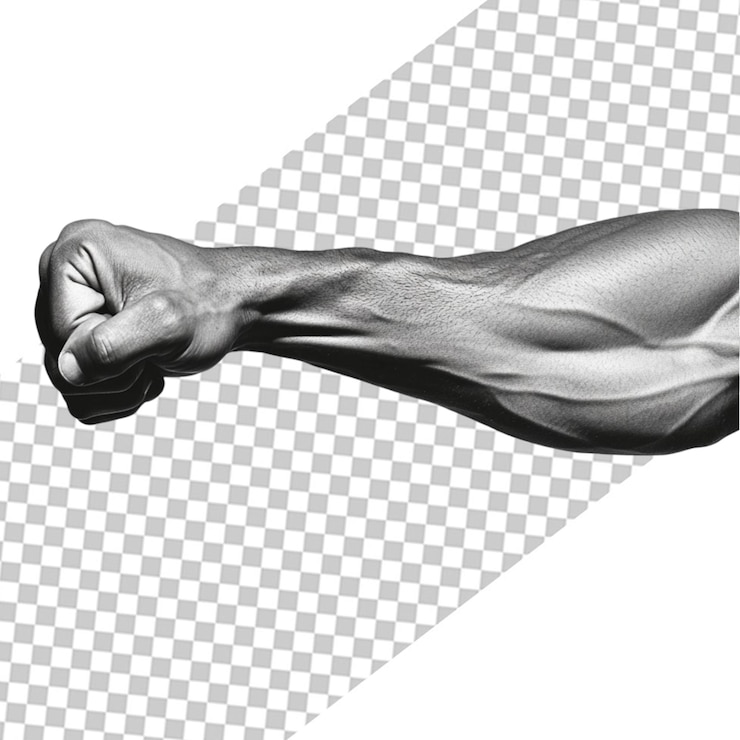 PSD ilustração gravada em estilo vitoriano de um braço muscular flexionando em design 2d