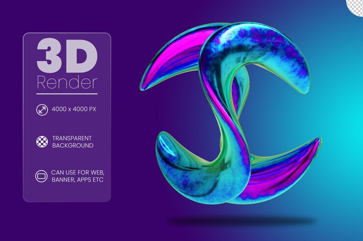 PSD ilustração holográfica 3d de forma iridescente