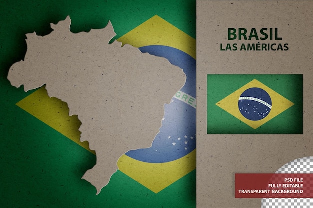 Ilustração infográfica do mapa e bandeira do brasil