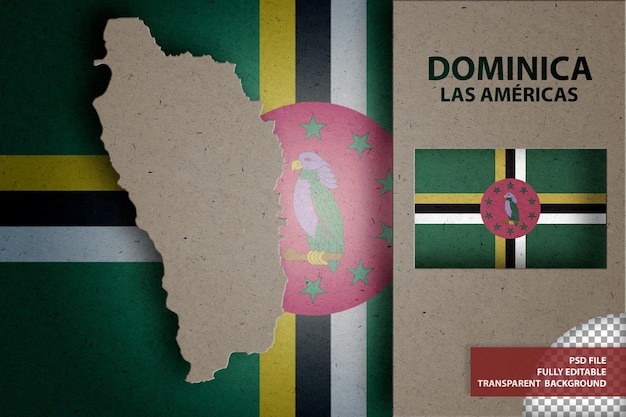 PSD ilustração infográfica do mapa e da bandeira de dominica