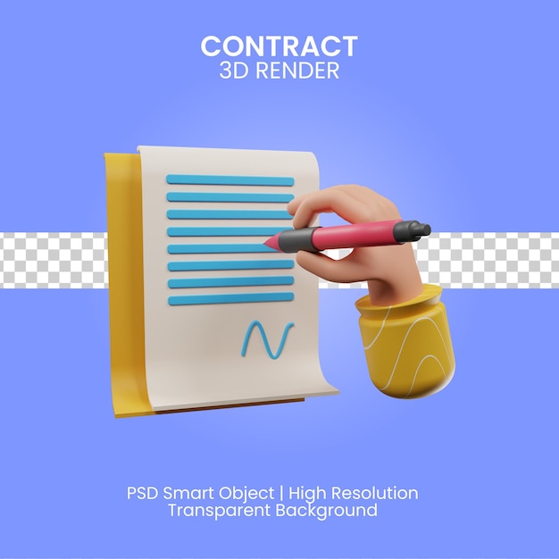 PSD ilustração isolada da renderização 3d do contrato