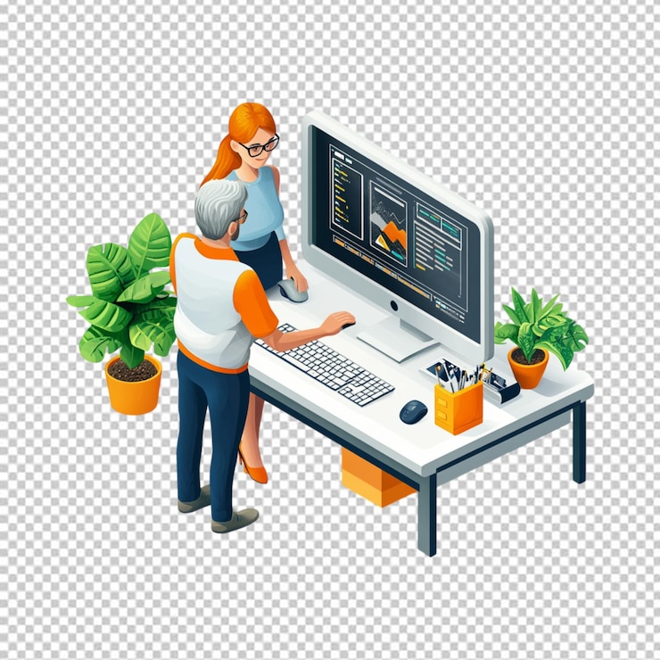 PSD ilustração isométrica 3d de trabalhadores isolados em fundo transparente