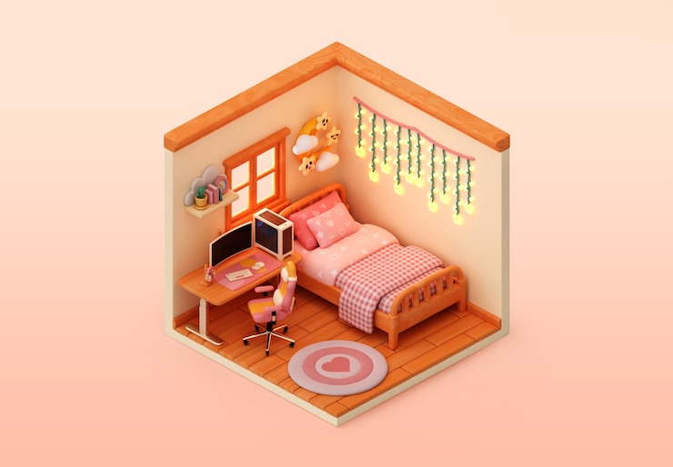 PSD ilustração isométrica do quarto