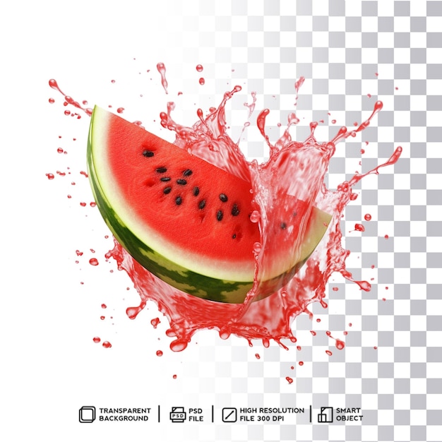 PSD ilustração líquida vibrante de respingo de melancia estourando suco vermelho e salpicos em fundo isolado
